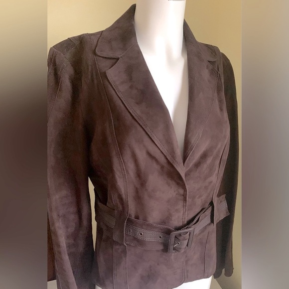 Desa brand cocoa brown color real Suede Leather Blazer with belt Eu Large US L - Picture 2 of 16